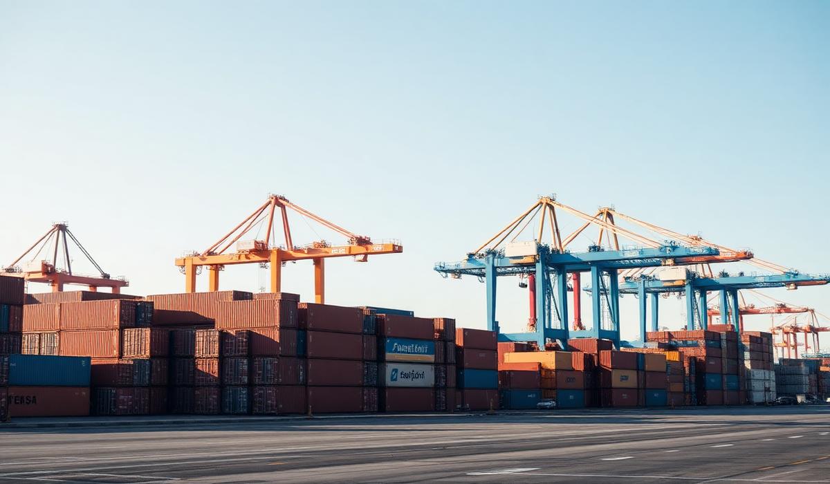 Container terminal with gantry cranes handling export shipments